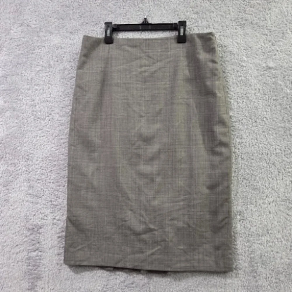 Banana Republic Gray Plaid Wool Blend Pencil Midi Skirt Women's 12 Lined Stretch